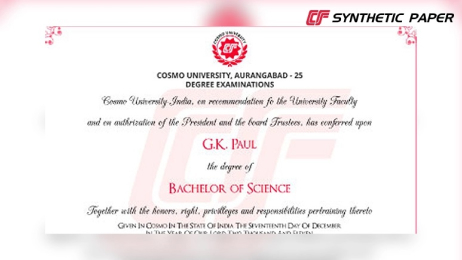 Cosmo Synthetic Paper For Degree Certificates And Marksheets